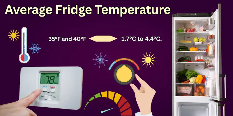 Open The Fridge, Thermostat Reading, And Icons Showing The Safe Temperature Range Between 35°F And 40°F.
