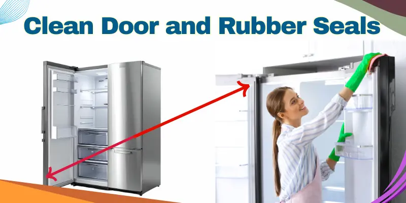 A Woman Is Cleaning The Refrigerator Door And The Rubber Seals With A Cloth.