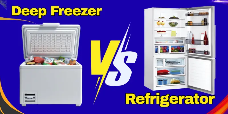 Deep Freezer And Refrigerator Side By Side Showing Frozen Food Storage And Fresh Food Storage