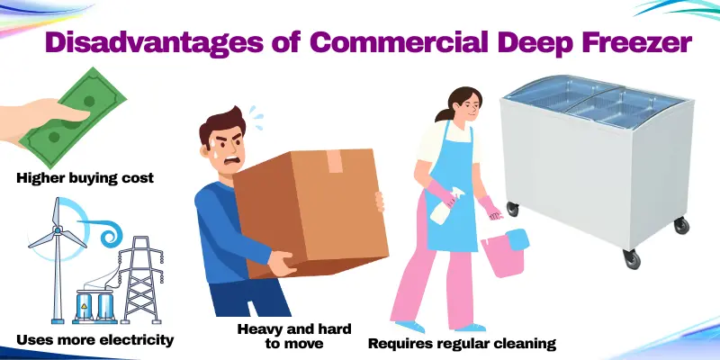 Disadvantages Of A Commercial Deep Freezer Showing Cost, Power Use, Weight, And Cleaning Needs.