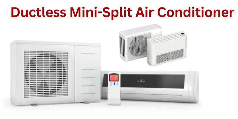 Ductless Mini Split Air Conditioner Image Showing A Ductless Mini-Split Air Conditioner With Indoor And Outdoor Units On A White Background.