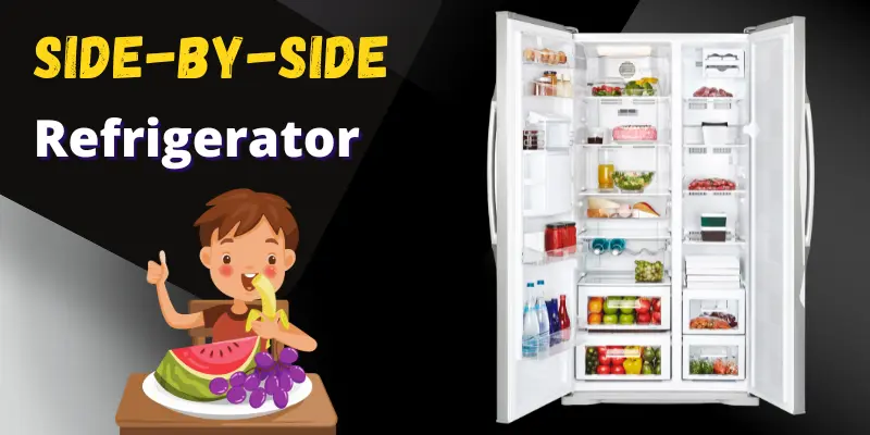 Side By Side Refrigerators Side-By-Side Refrigerator With Distinct Fridge And Freezer Sections, Offering Organized Storage For Food.