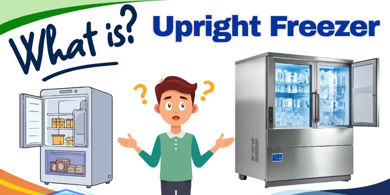 What Is An Upright Freezer A Picture Of Two Upright Freezers With A Confused Person In The Center And The Words “What Is An Upright Freezer?”