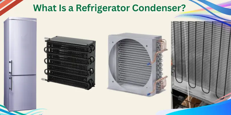 A Tall Fridge And Different Condenser Coils Showing How A Refrigerator Condenser Looks.
