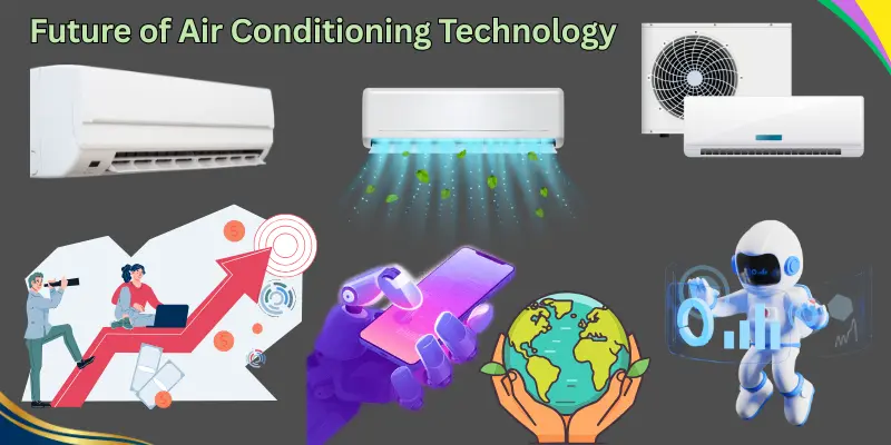 Future Of Air Conditioning Technology Image Of Advanced Air Conditioners, Smart Control, And Eco-Friendly Technology.