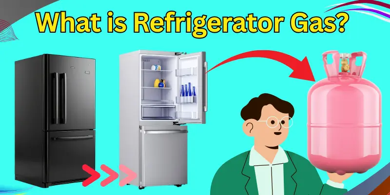 Image Of Refrigerators, A Gas Cylinder, And A Person Explaining What Refrigerator Gas Is.